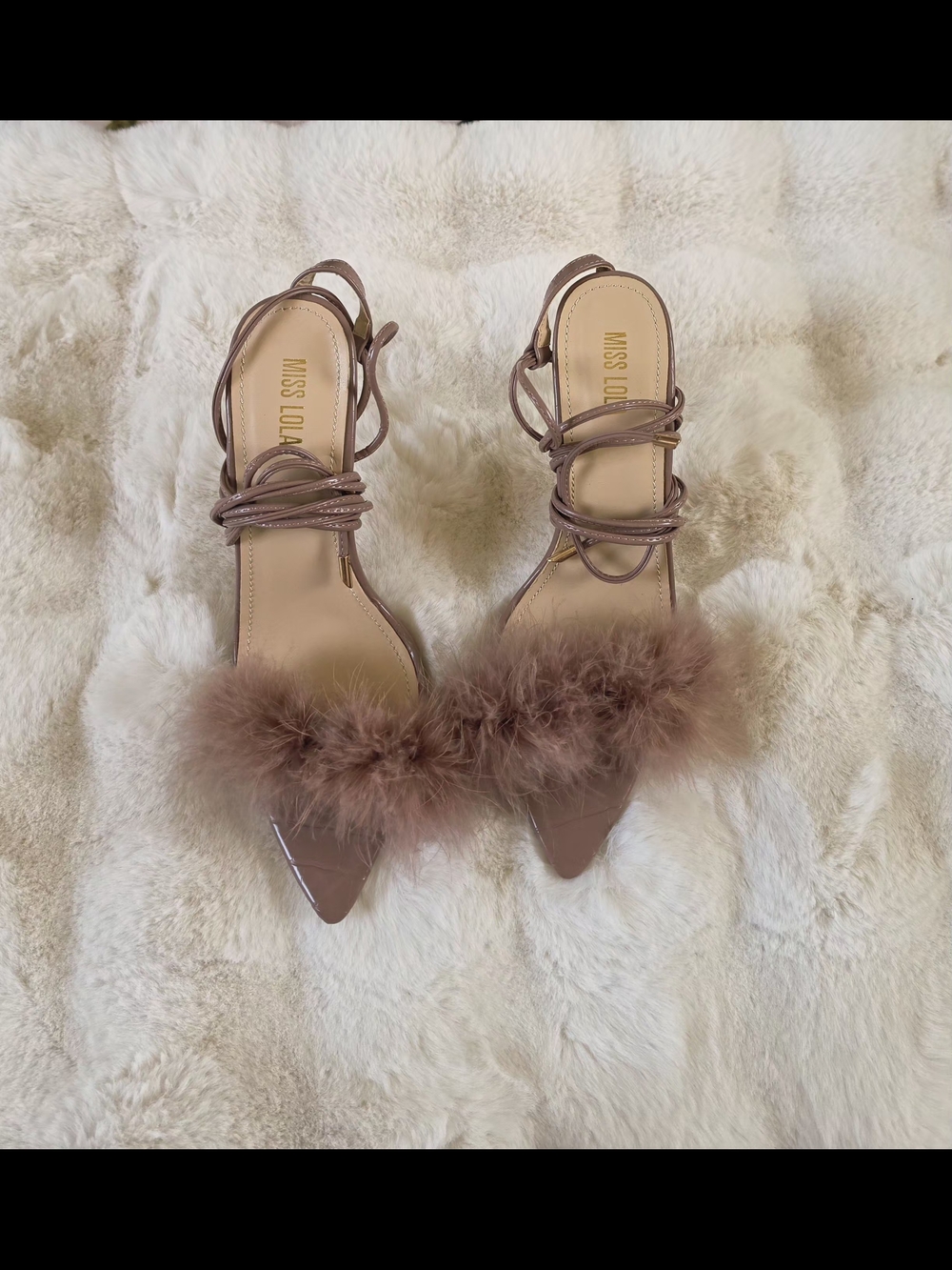 Miss Lola Dusty Mauve Feathered Ankle-Strap Pumps